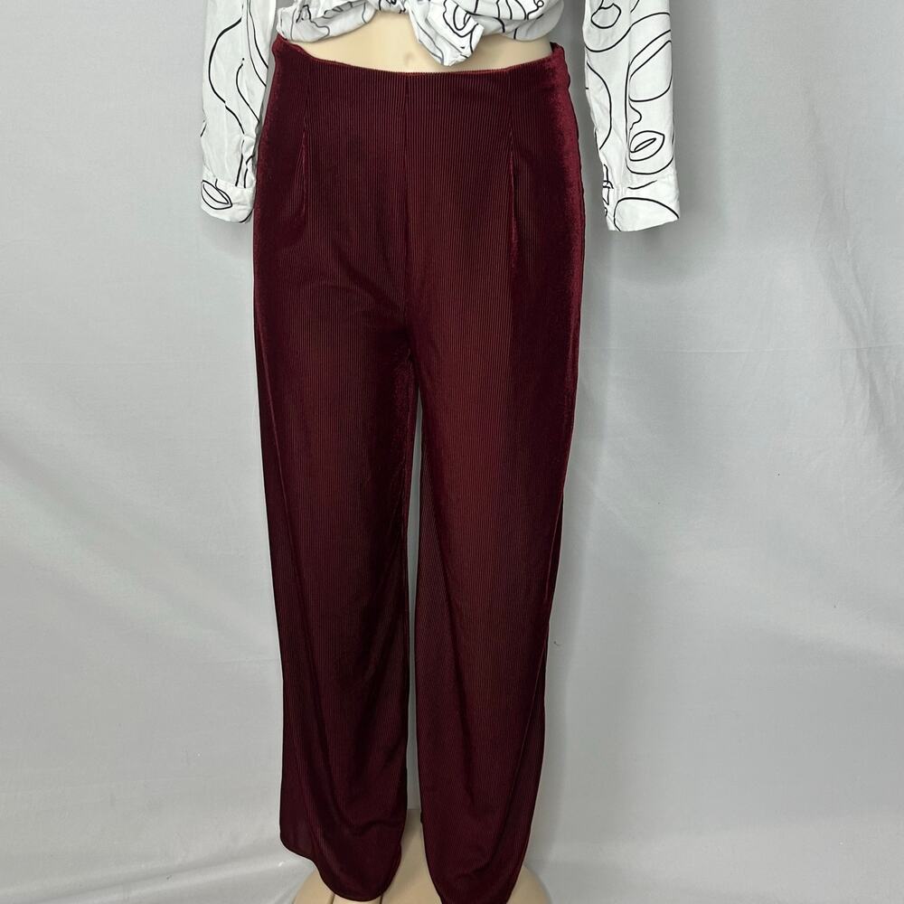 Audrey 3 Plus Red Velvet Pants Wide Leg High Rise Holiday Party Pants Size L